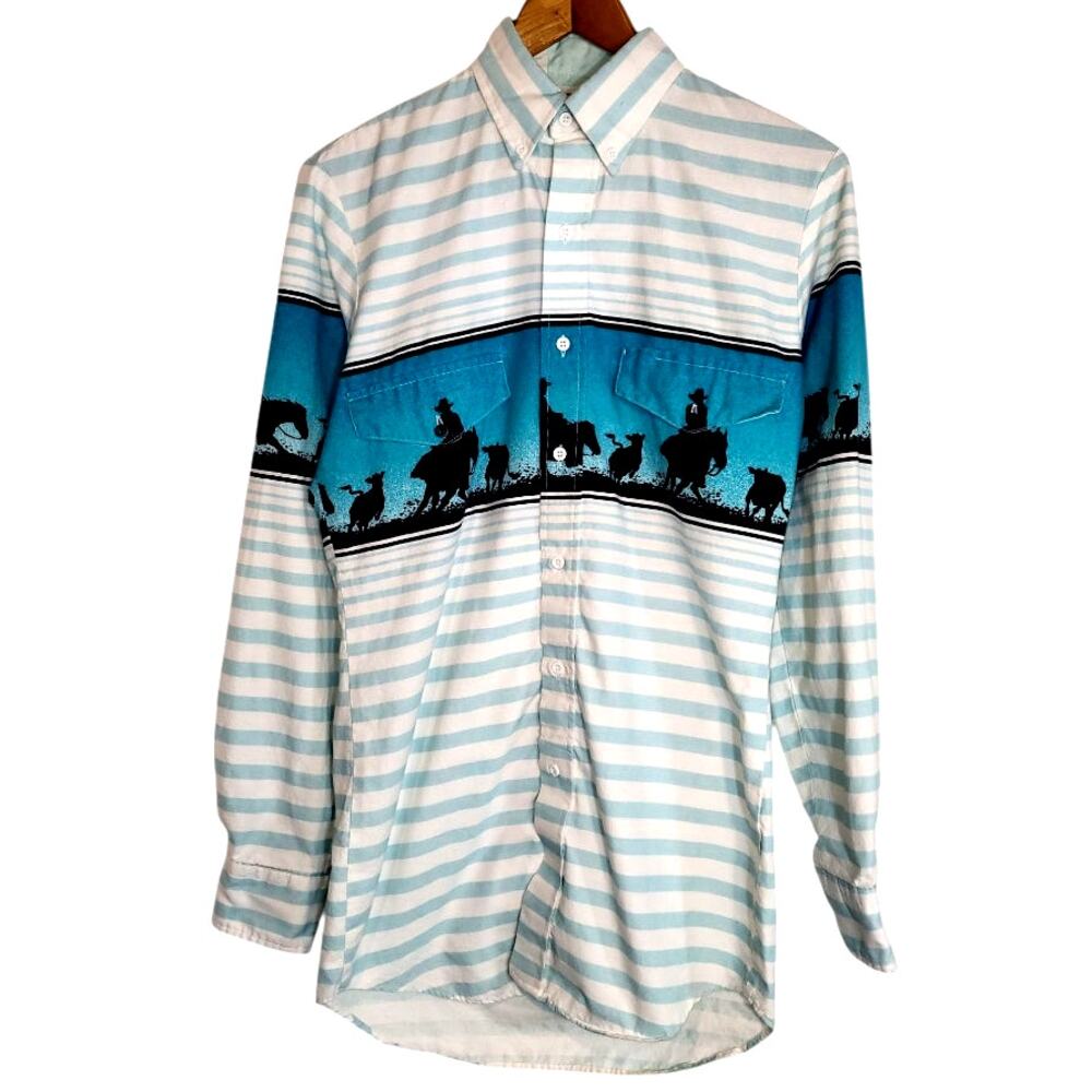 Vintage Roper Men's All Over Print Wrap Around Cowboy Graphics Western Shirt S
